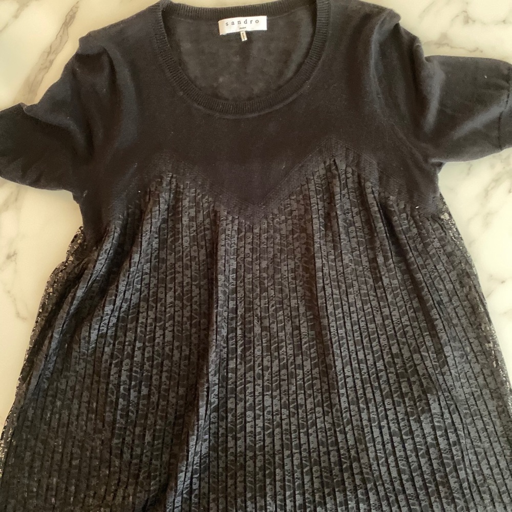 Brand New Sandro Lace/Coton Top, Black color